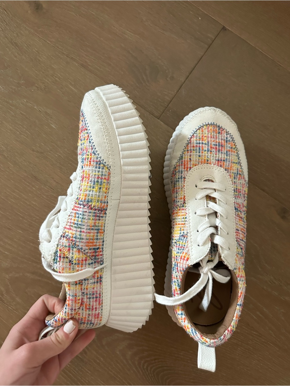 Zodiac White Multicolor Tweed Platform Sneakers for Kids